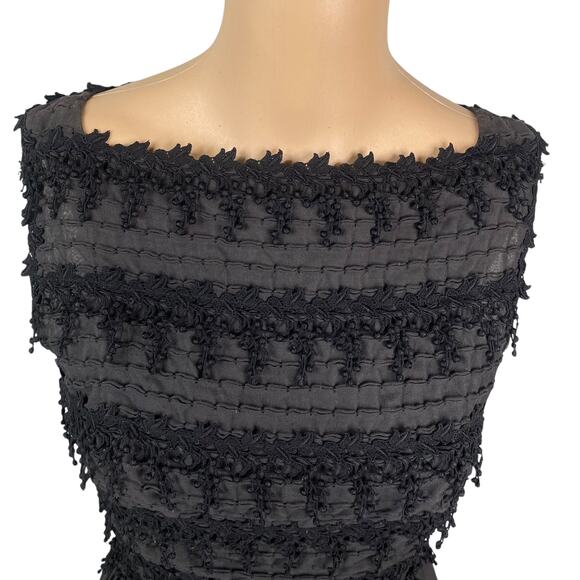 Vtg 1950s Carlye Black Pintuck Lace Pleated Fit & Flare Dress SZ XS - Picture 3 of 9